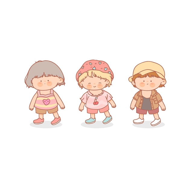 Vector set of pastel kid with sticker