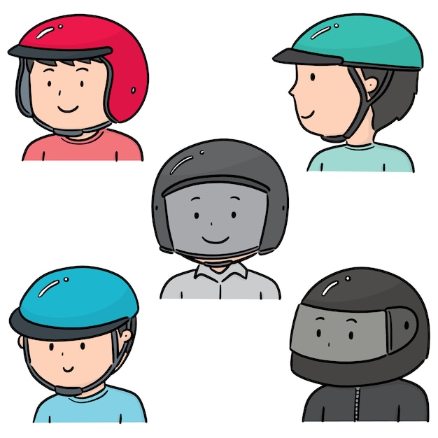 set of people wearing helmet