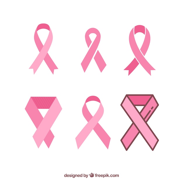 Set of pink ribbons symbols for breast cancer