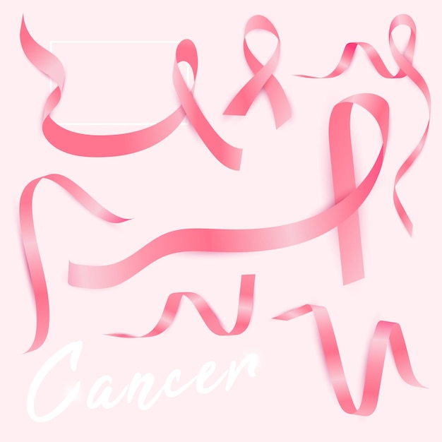 Vector set of pink ribbons on a white background suitable for women's day and cancer day design elements