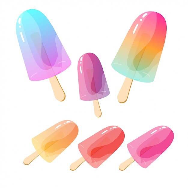 Set of popsicle ice creams isolated