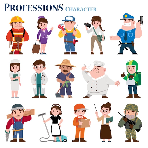 set of Professions cartoon Character