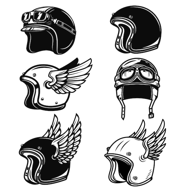 Set of the racer helmets.  elements for logo, label, emblem, sign, badge.  illustration