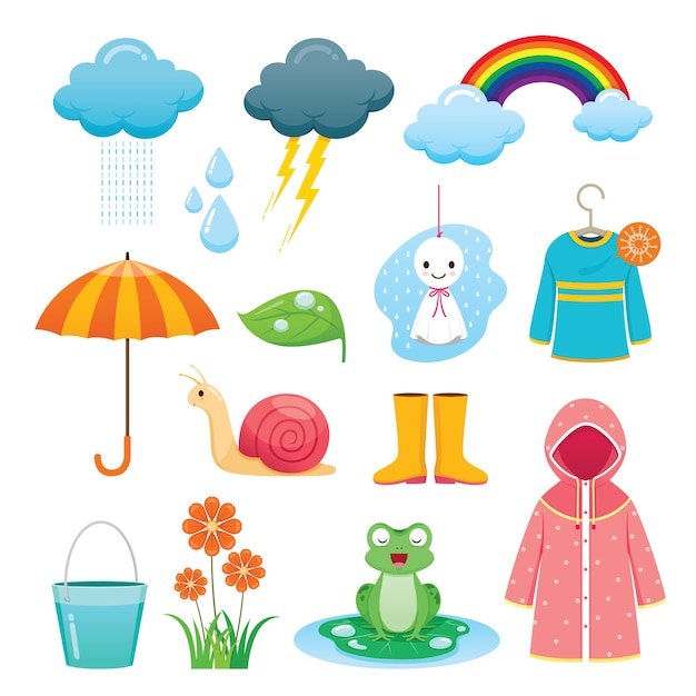 Set Of Rainy Season Objects