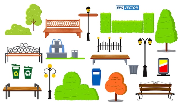 Vector set of realistic bench wood garden or street bench seat or bench cartooneps vector