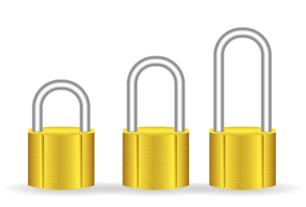 set of realistic golden and silver padlock metal isolated eps vector