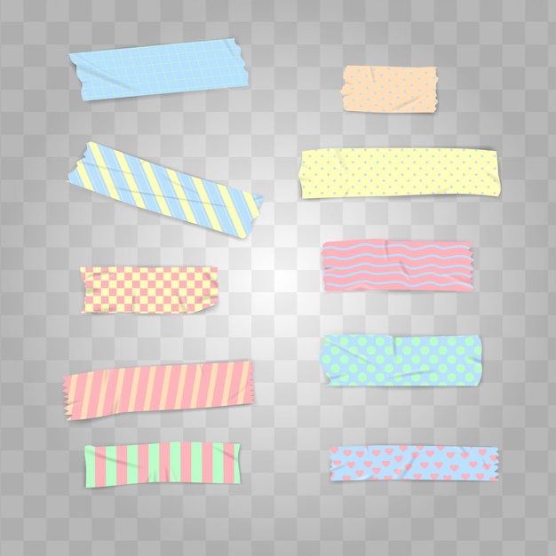 Set Realistic Pastel Colour Washi Tape