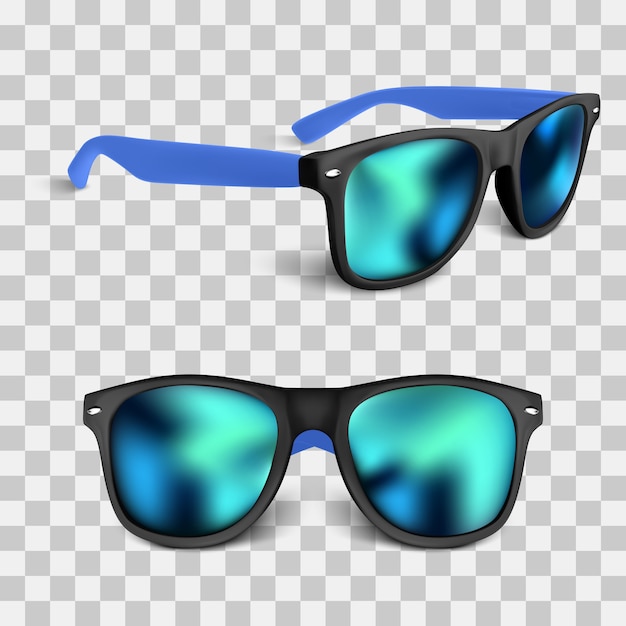 Vector set of realistic sunglass with blue lens