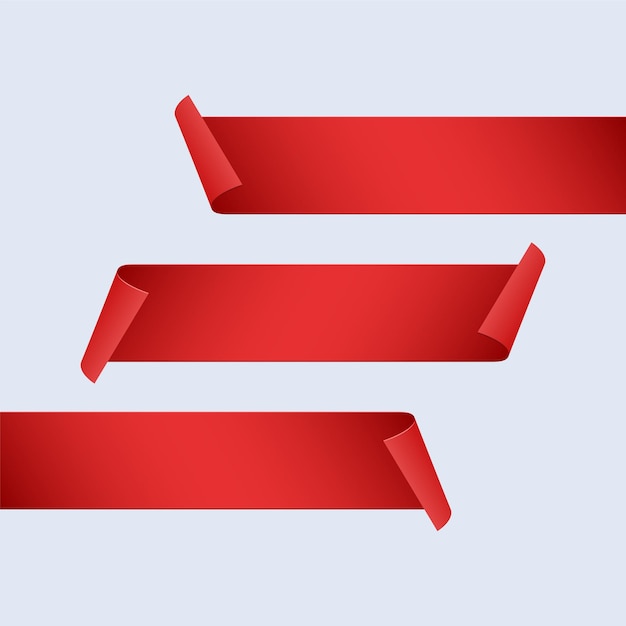 Set of red blank ribbon banners