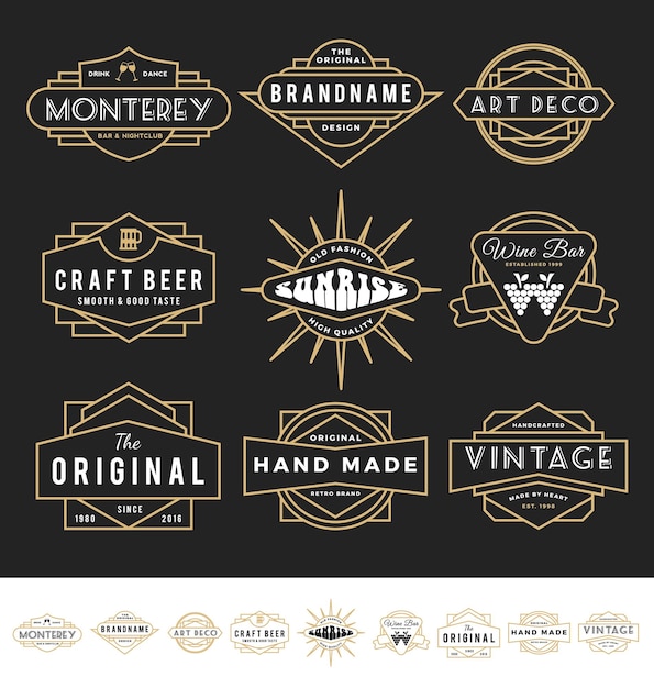 Vector set of retro badge logo for vintage product and business such as night club whiskey