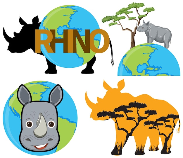 Vector set of rhinoceros animal icon