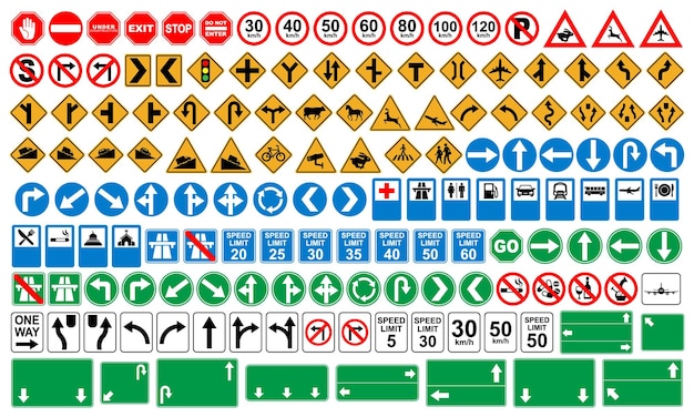 Set of road sign icons Traffic signs Vector illustration