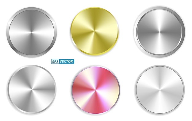 Set of round metallic gradient or brushed metal technology or alloy titan steel chrome nickel themes