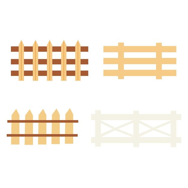 Set of rustic fences. Farmhouse decor. Vector hand draw clipart