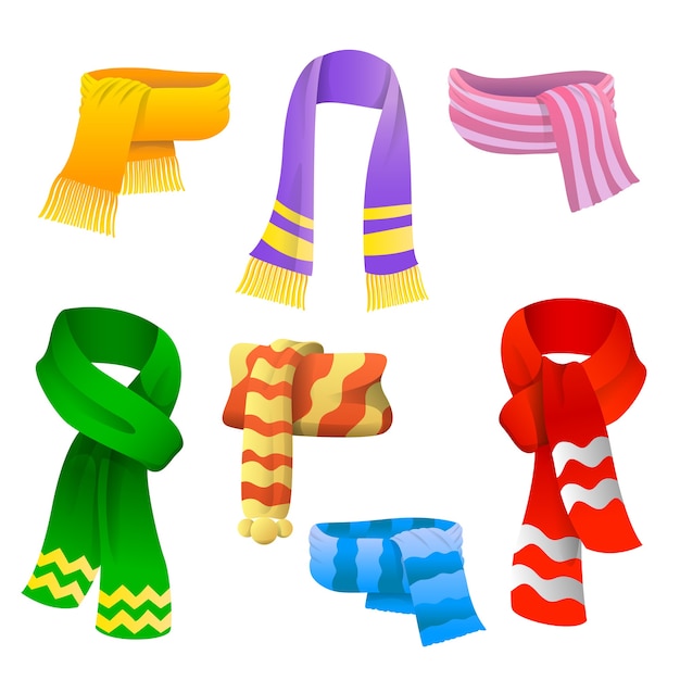 Vector set of scarves for boys and girls in cold weather