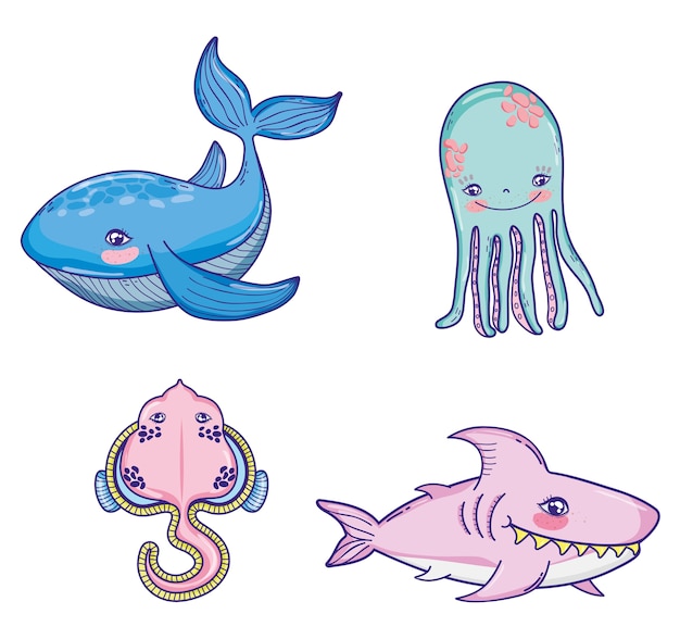 Set of sea animals cartoons