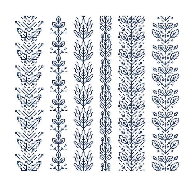 Vector set of seamless geometrical floral ornaments, decorative brushes