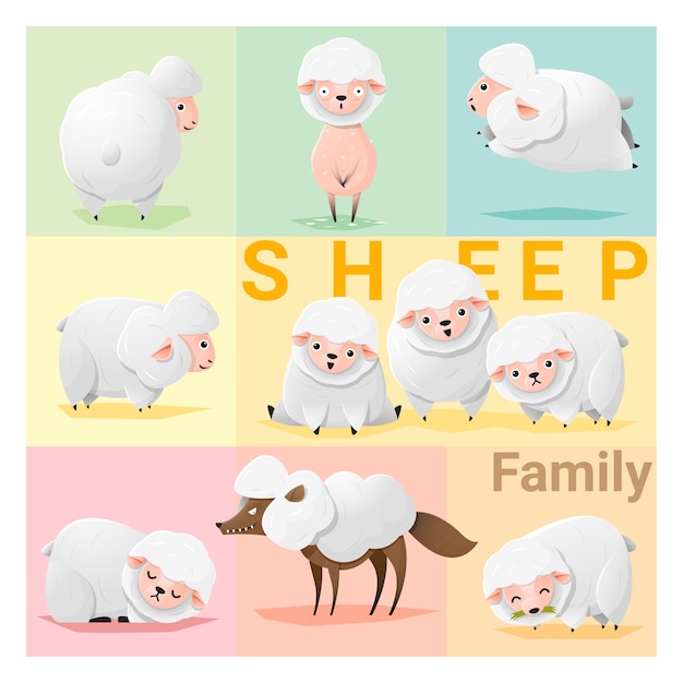 Vector set of sheep family