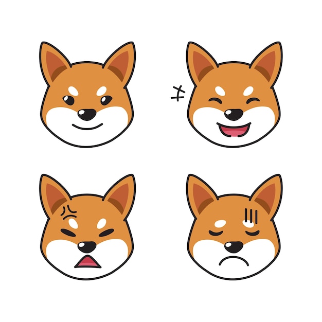 Set of shiba inu dog faces showing different emotions