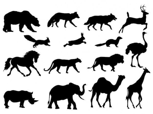 Set of silhouettes animals. Collection of animals.