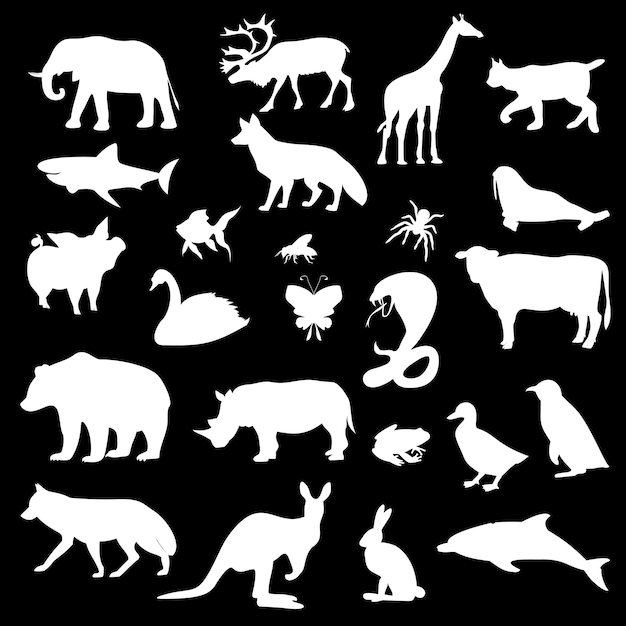 Set of silhouettes of animals