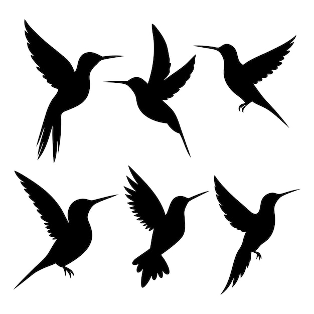 Vector set of silhouettes of flying birds in a flat style on a white background