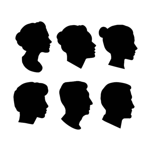 Set of silhouettes of peoples heads Vector silhouettes of women and men depicted in profile