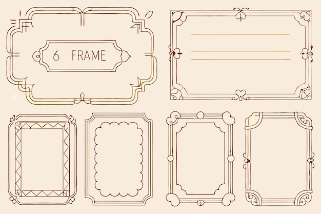 Vector set of six decorative frames in art deco style