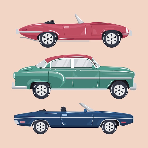 Set of small vintage style cars