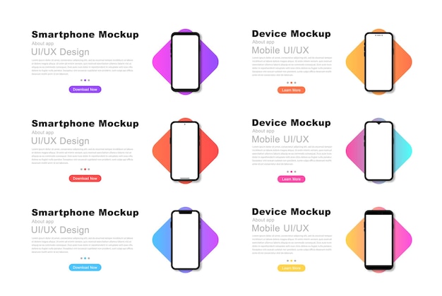 Vector set of smartphones mockup device ui and ux mockup for presentation template