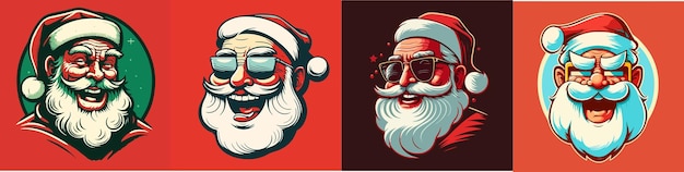 Set of Smiling Santa mascot cartoon style.Secret Santa Christmas illustration with Santa Claus