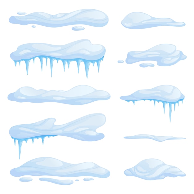 Vector set snowdrifts in different shapes and sizes. drifts with icicles.