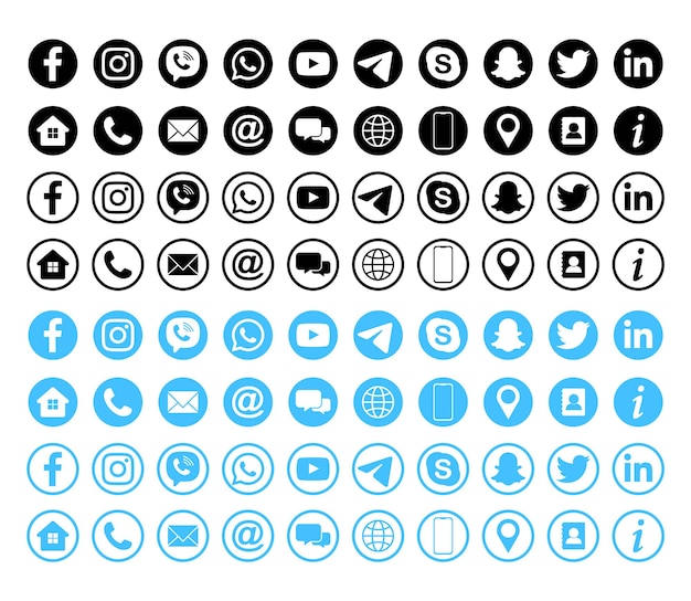 Vector set of social media logo with contact icons