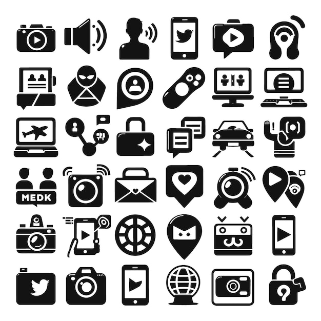 Vector set of social media vector icons silhouette