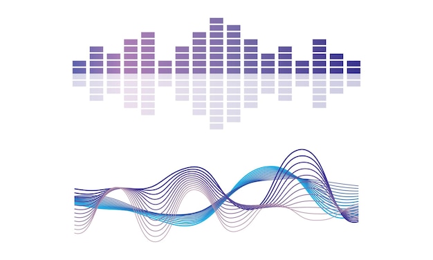 Vector set of sound waves audio digital equalizer technology vector illustration