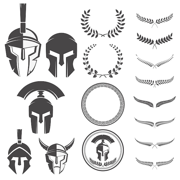 Set of the spartan warriors helmets and  elements for emblems create.