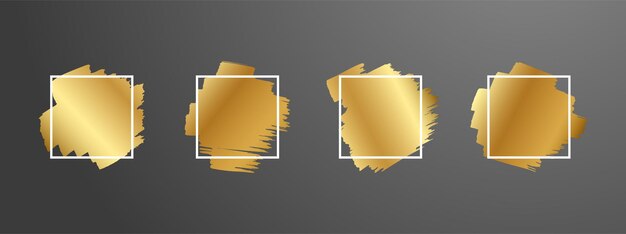 Set of square frames with gold brush painted texture Brush stroke banner Vector EPS 10