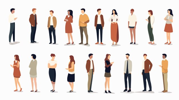 Vector set of standing people cartoon characters in flat style vector illustration