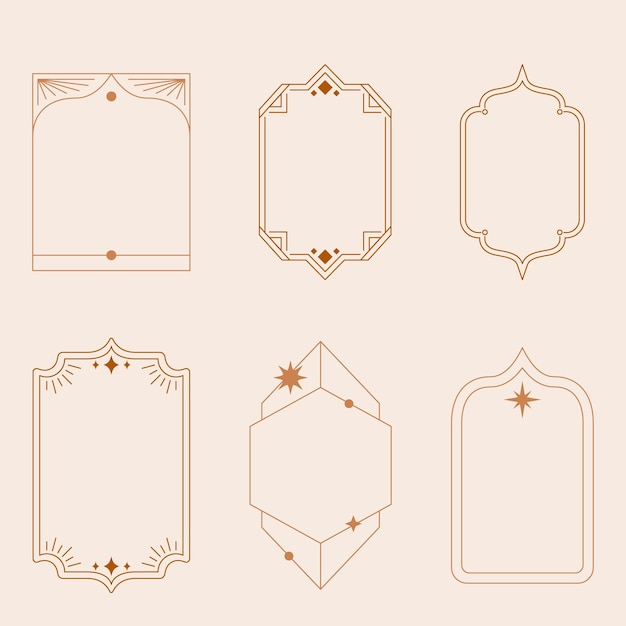 Vector set of star frames arch element with linear ornament vector minimal decorative set of retro border