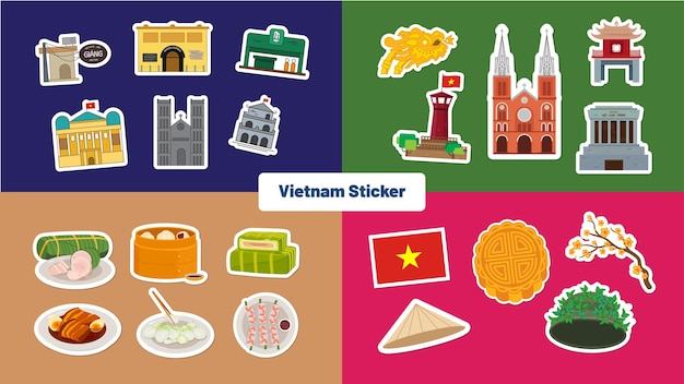 Vector set sticker famous location of vietnam