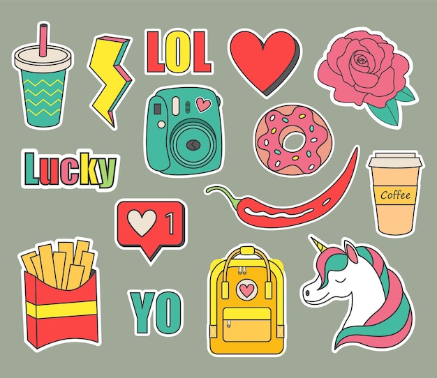 Vector set of stickers for a teenager.