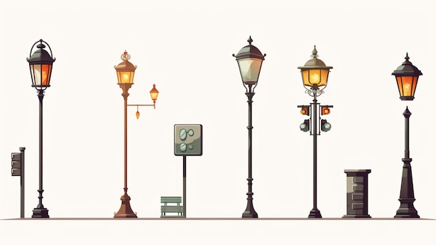 Vector a set of street lamps with the words quot the time of 5 00 quot