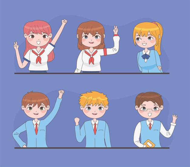 set of students in manga style