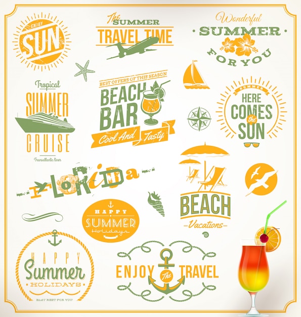 set of travel and vacation emblems and symbols