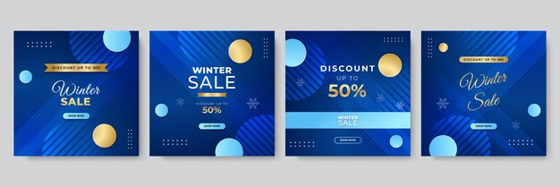 Vector set of trendy editable winter merry christmas new year sale banner background template for social networks square post. special offers season sales and perfect offers vector cards. vector illustration