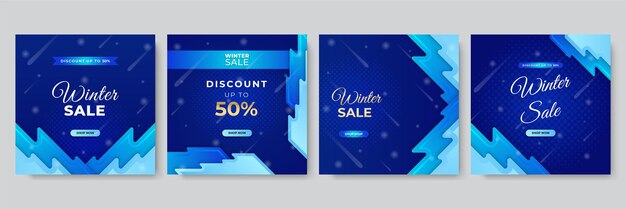 Vector set of trendy editable winter merry christmas new year sale banner background template for social networks square post. special offers season sales and perfect offers vector cards. vector illustration