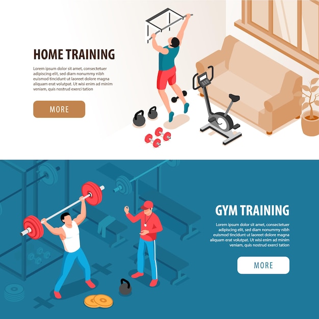 Vector set of two isolated isometric fitness sport banners