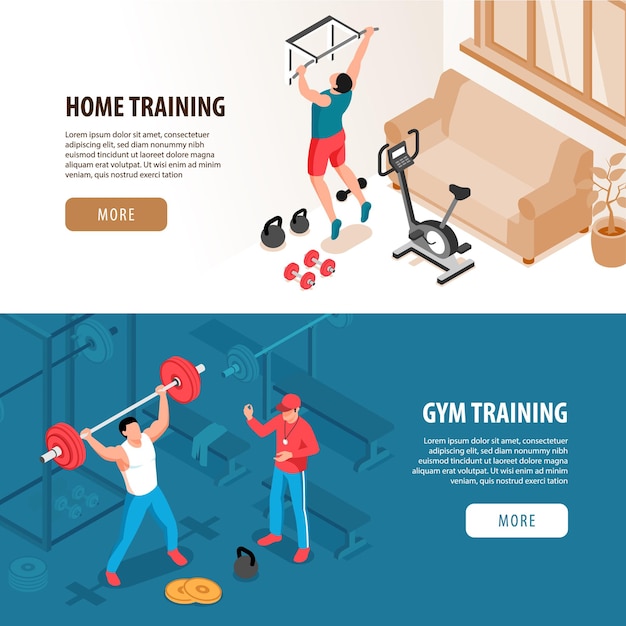 Set of two isolated isometric fitness sport banners