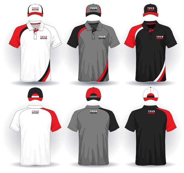Vector set of uniform template polo shirts and caps