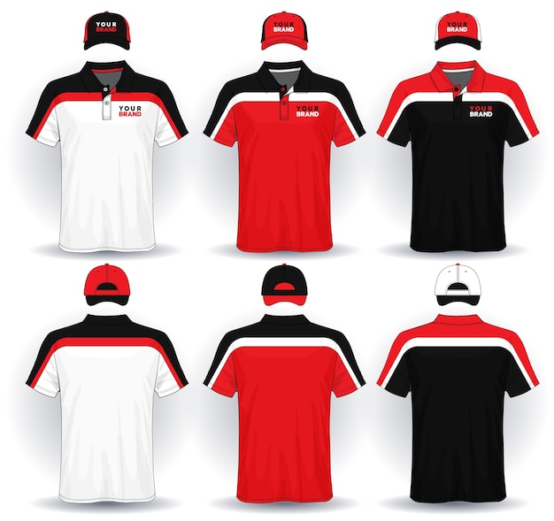 Set of uniform template, polo shirts and caps.